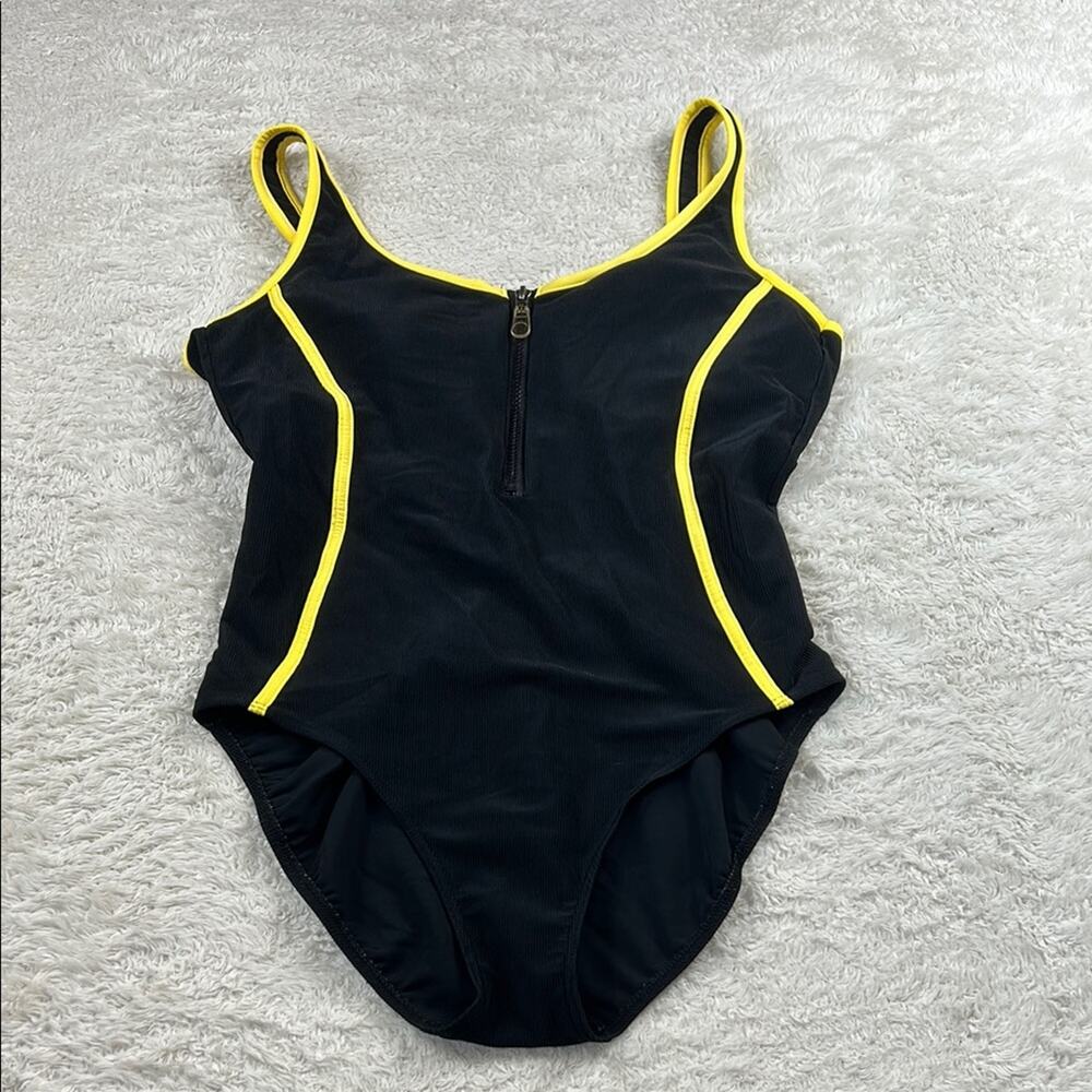 Baltex Canada made black and yellow sporty half zip one piece swimsuit,‎ 16